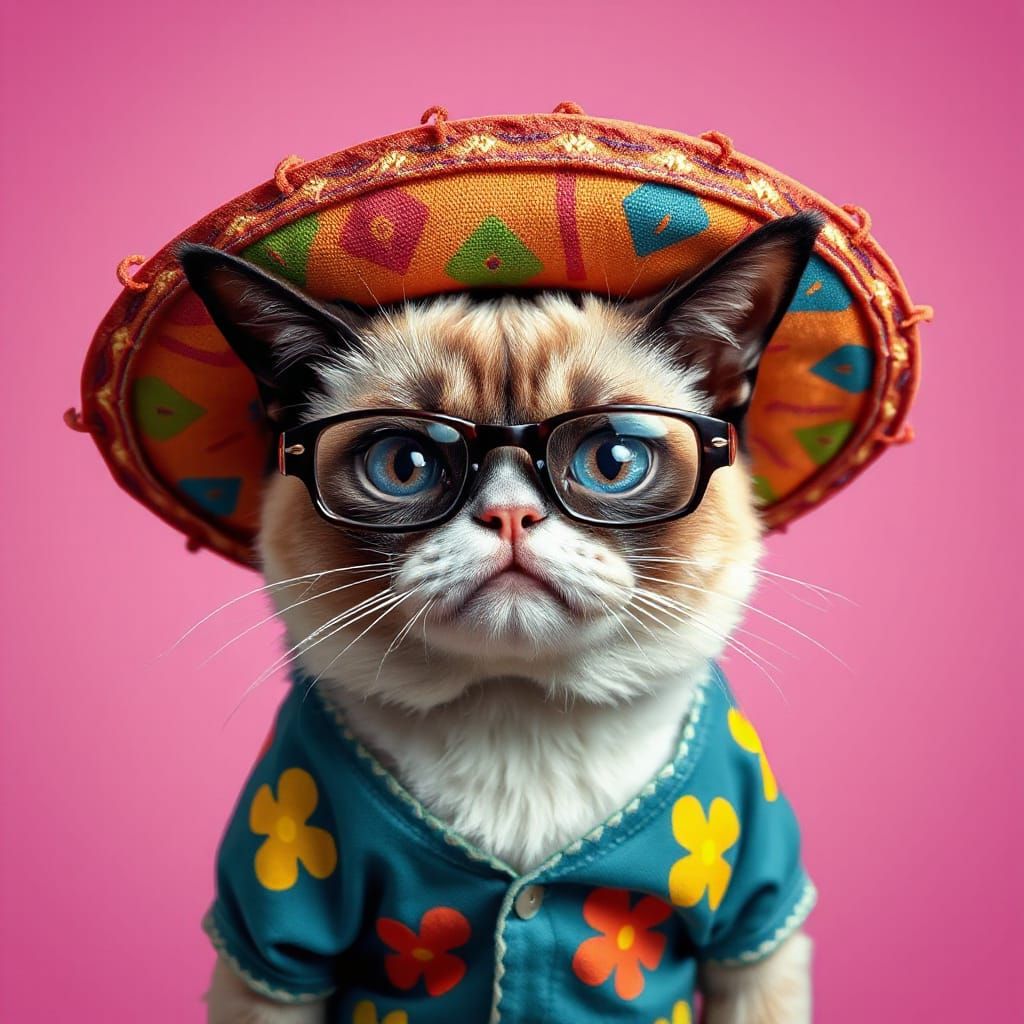 Grumpy Cat in Sombrero: A Pop Art Portrait