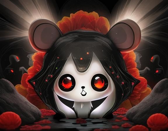 Bioluminescent Chibi Ghost Mouse in Digital Art Style