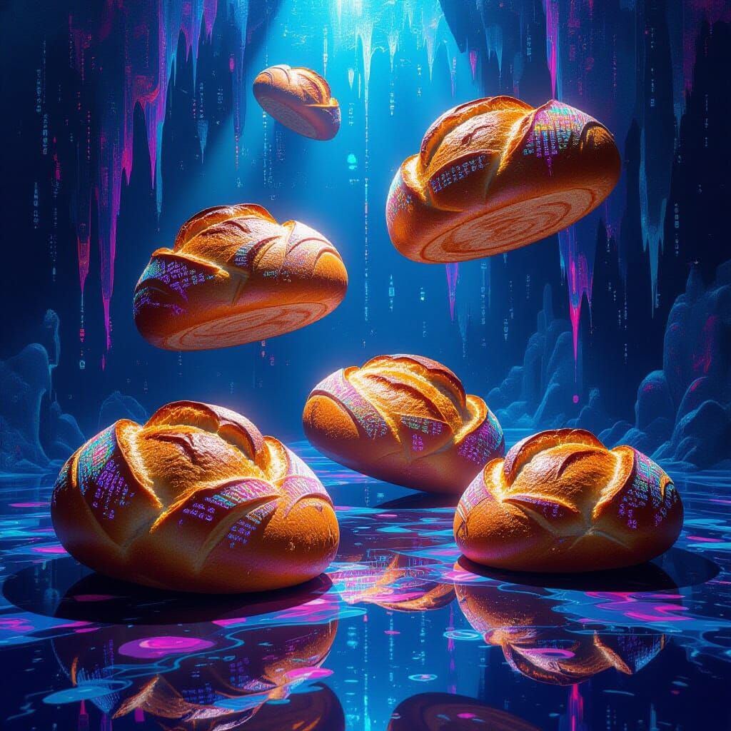 Surreal Code Bread Sculptures in Dreamlike Impasto