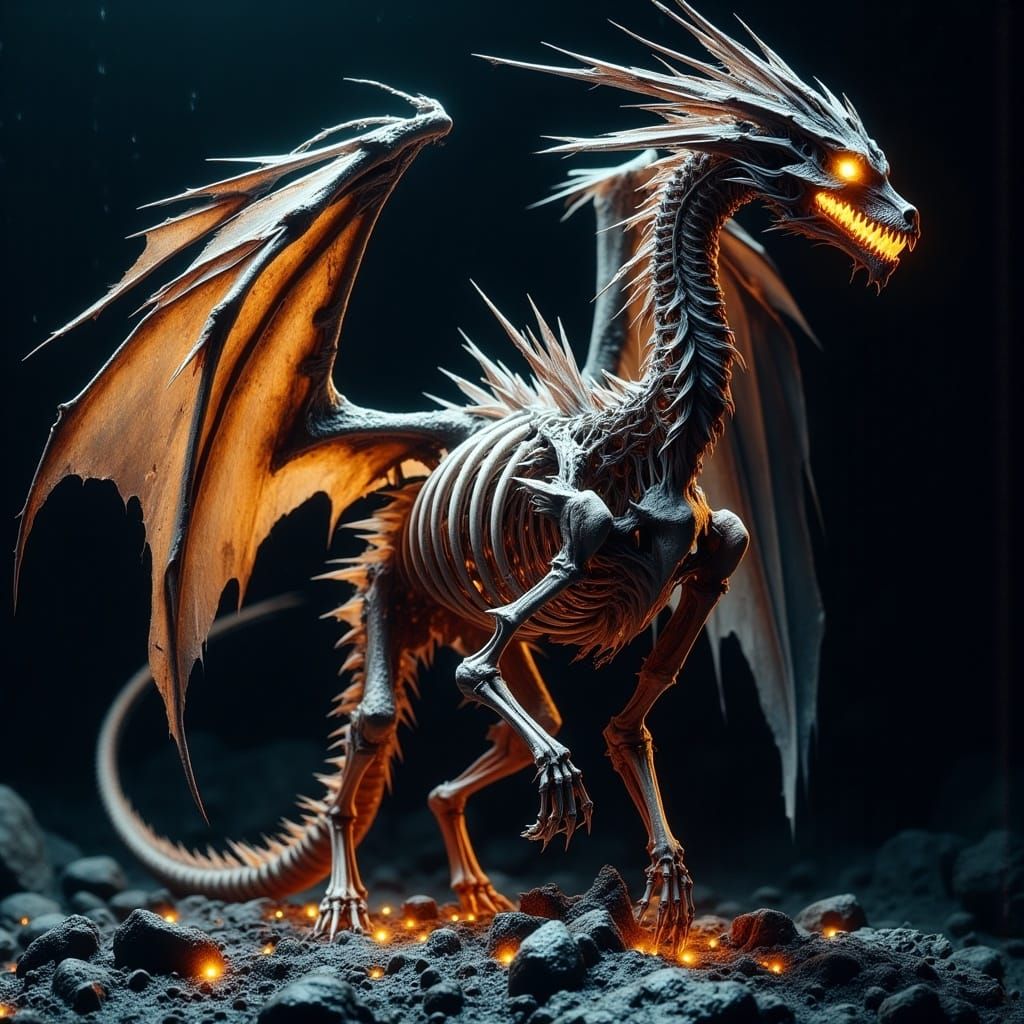 Majestic Dragon Skeleton in Dark Fantasy Art Style