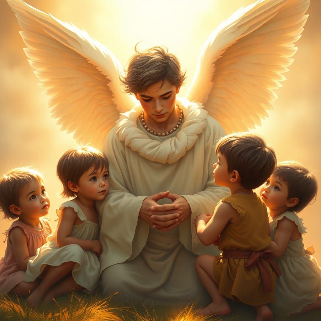 Benevolent Angel Surrounded by Adoring Children in a Renaiss...