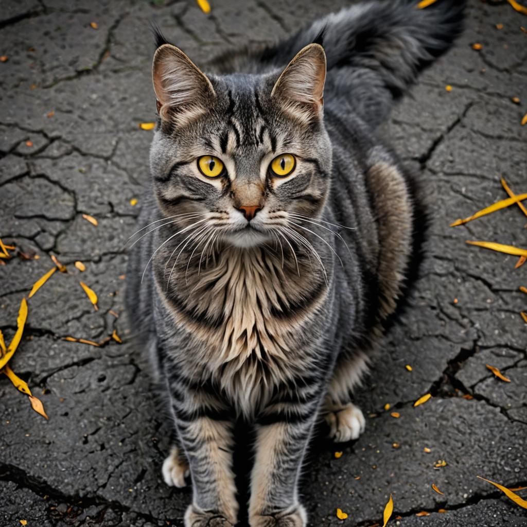 Gray Striped Cat with Golden Yellow Eyes