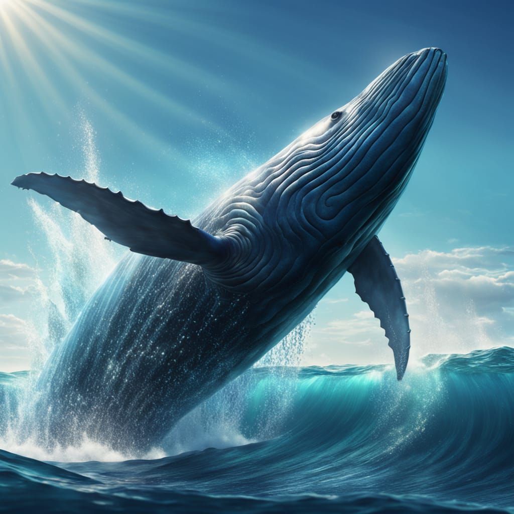 Blue Whale Leaps with Mermaids in Hyperrealistic Style