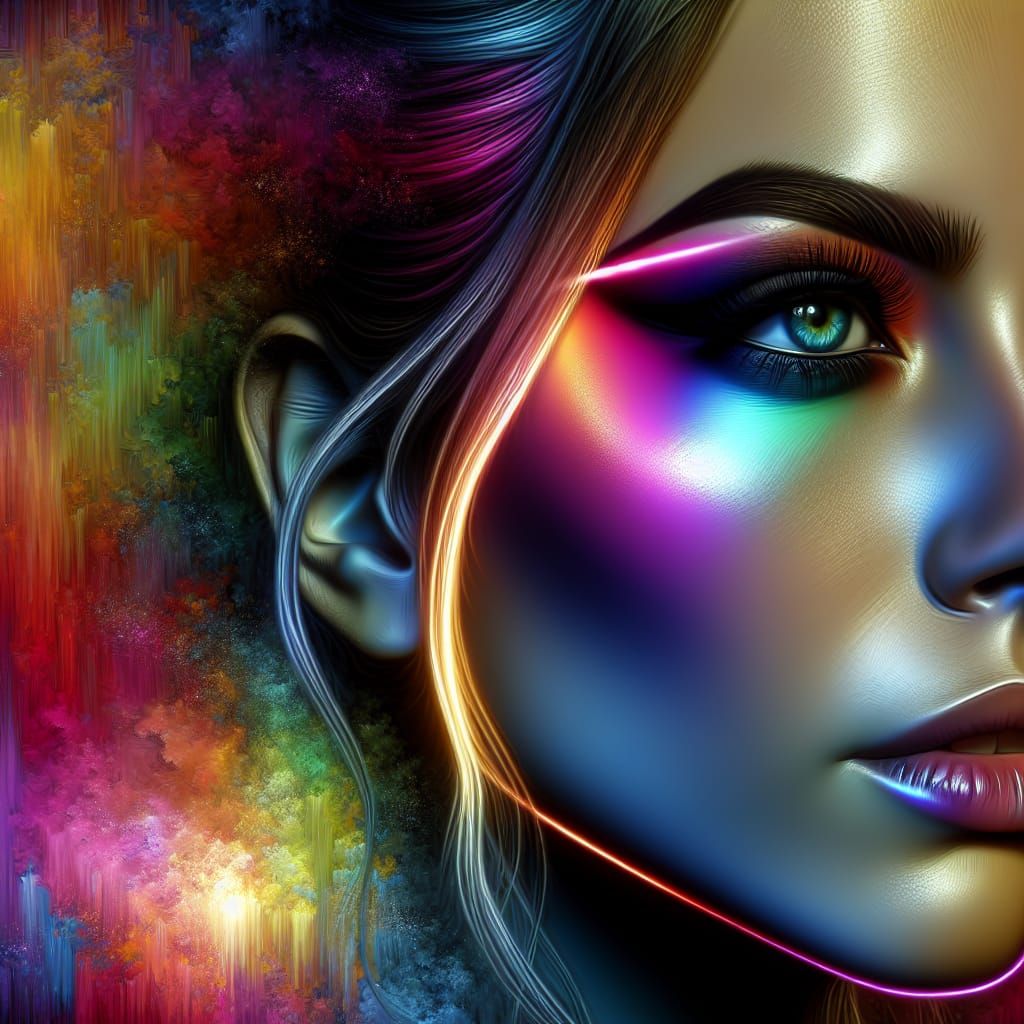 Woman with Neon Makeup: Hyperrealistic Digital Art