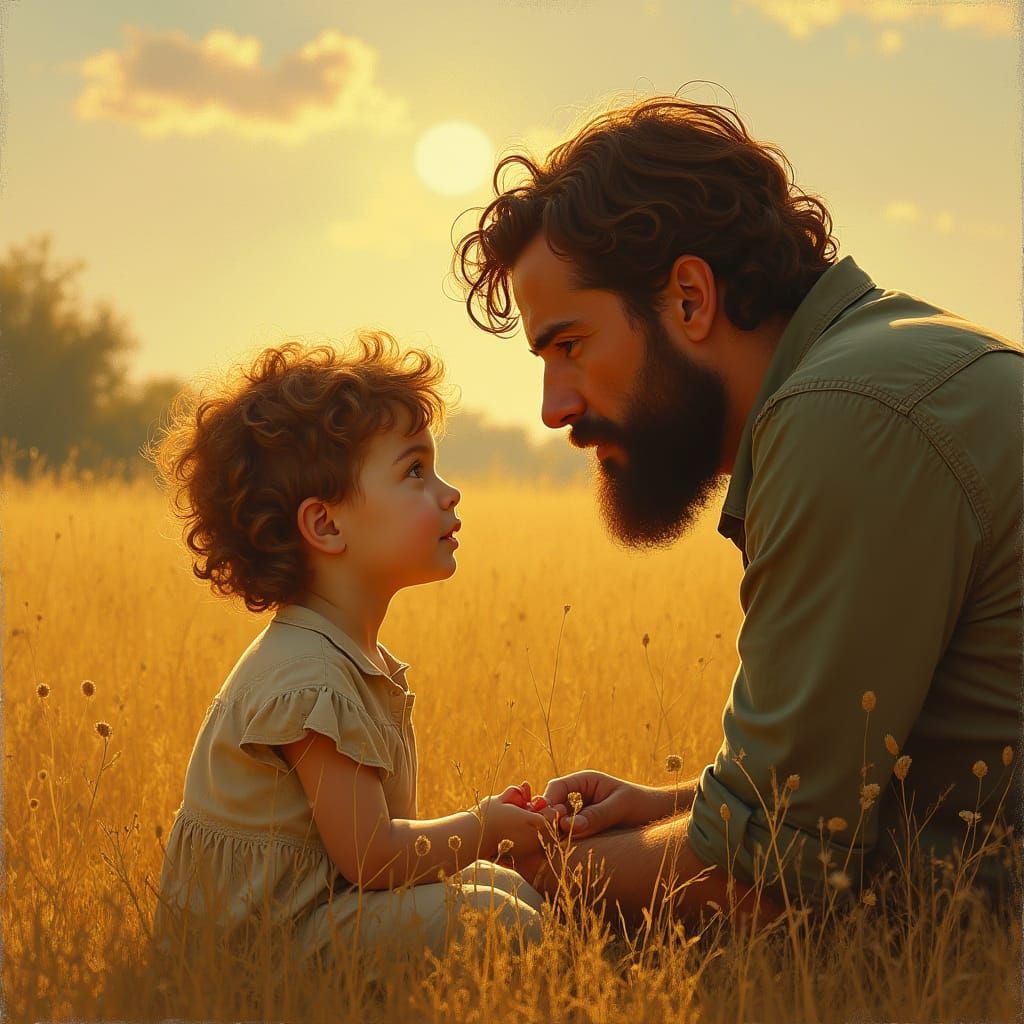 Father and Child Share a Moment of Deep Connection in a Gold...