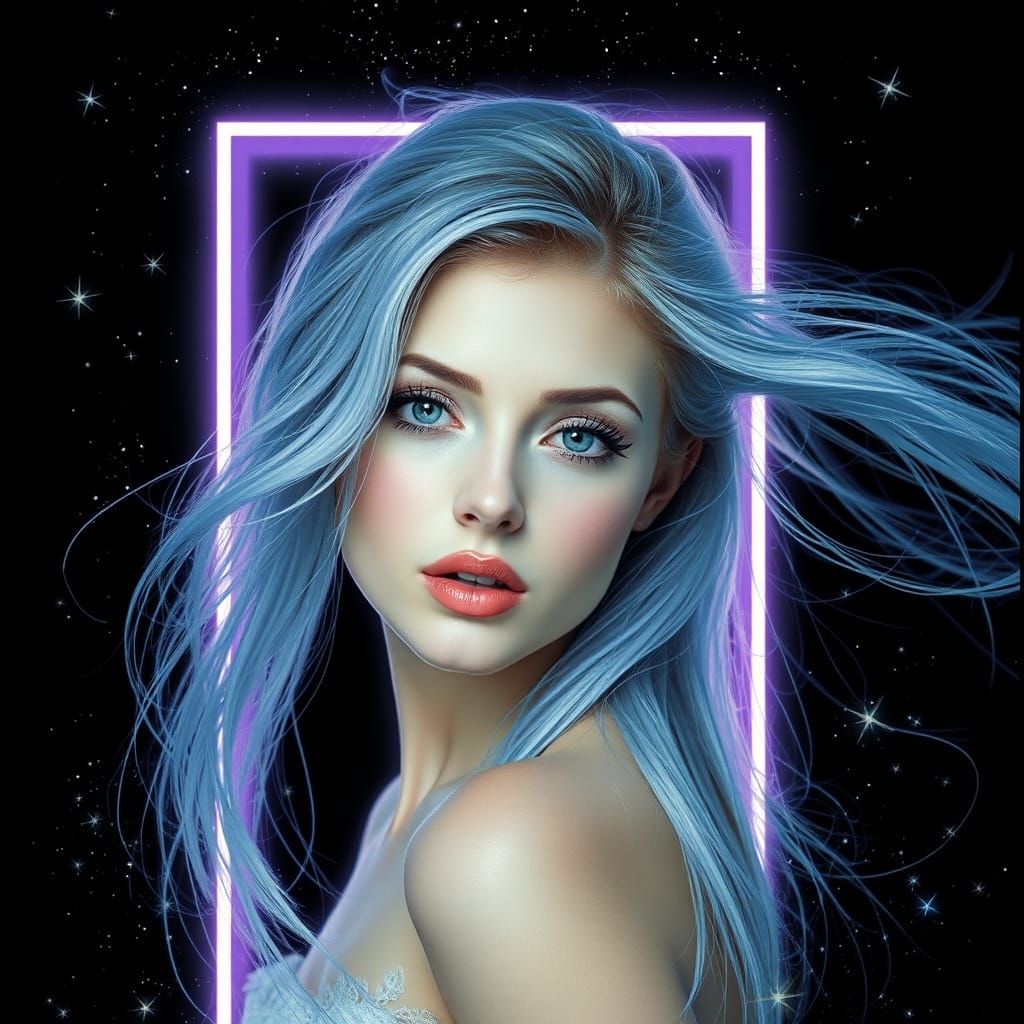 Bewitching Woman with Blue Hair in Dreamlike Fantasy Style