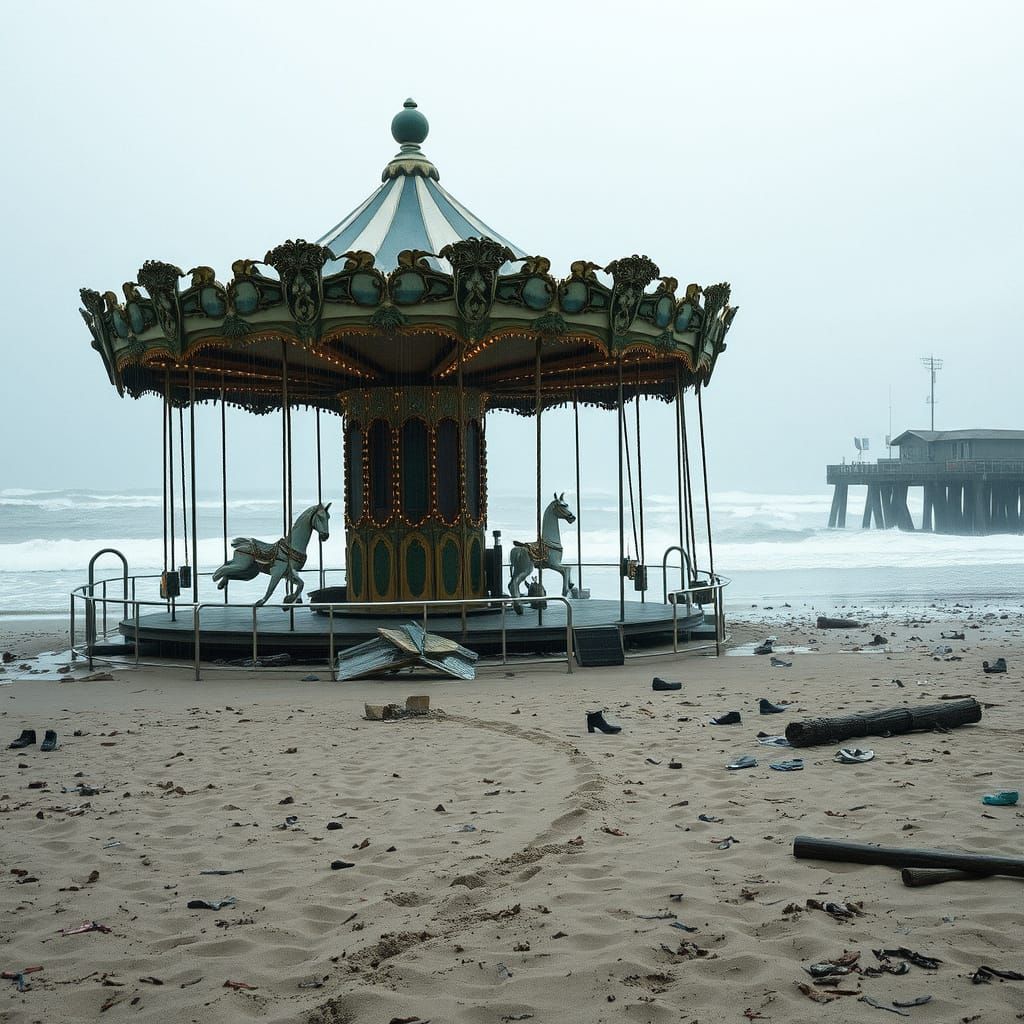 Abandoned Beach After Devastating Storm in Cinematic Hyperre...