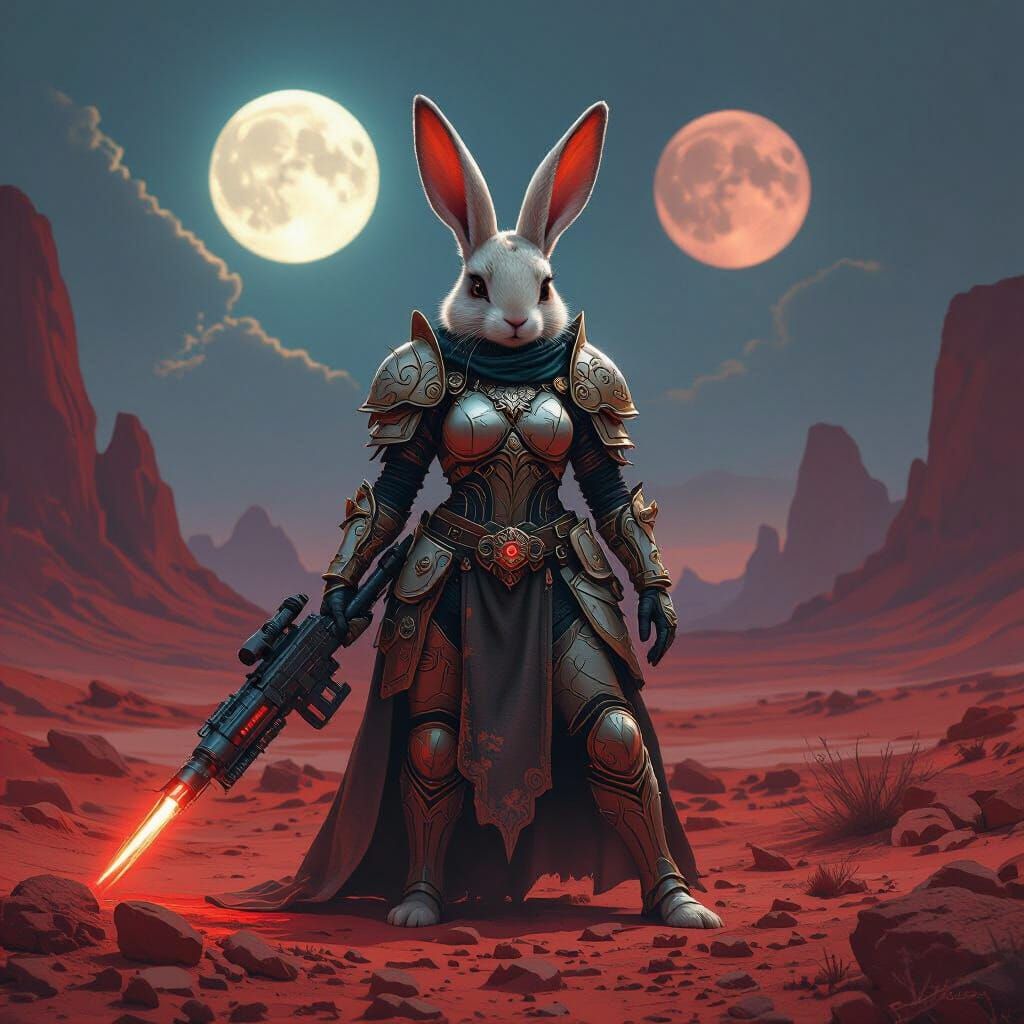 Battle Bunny Mother on Mars in Dark Fantasy Style