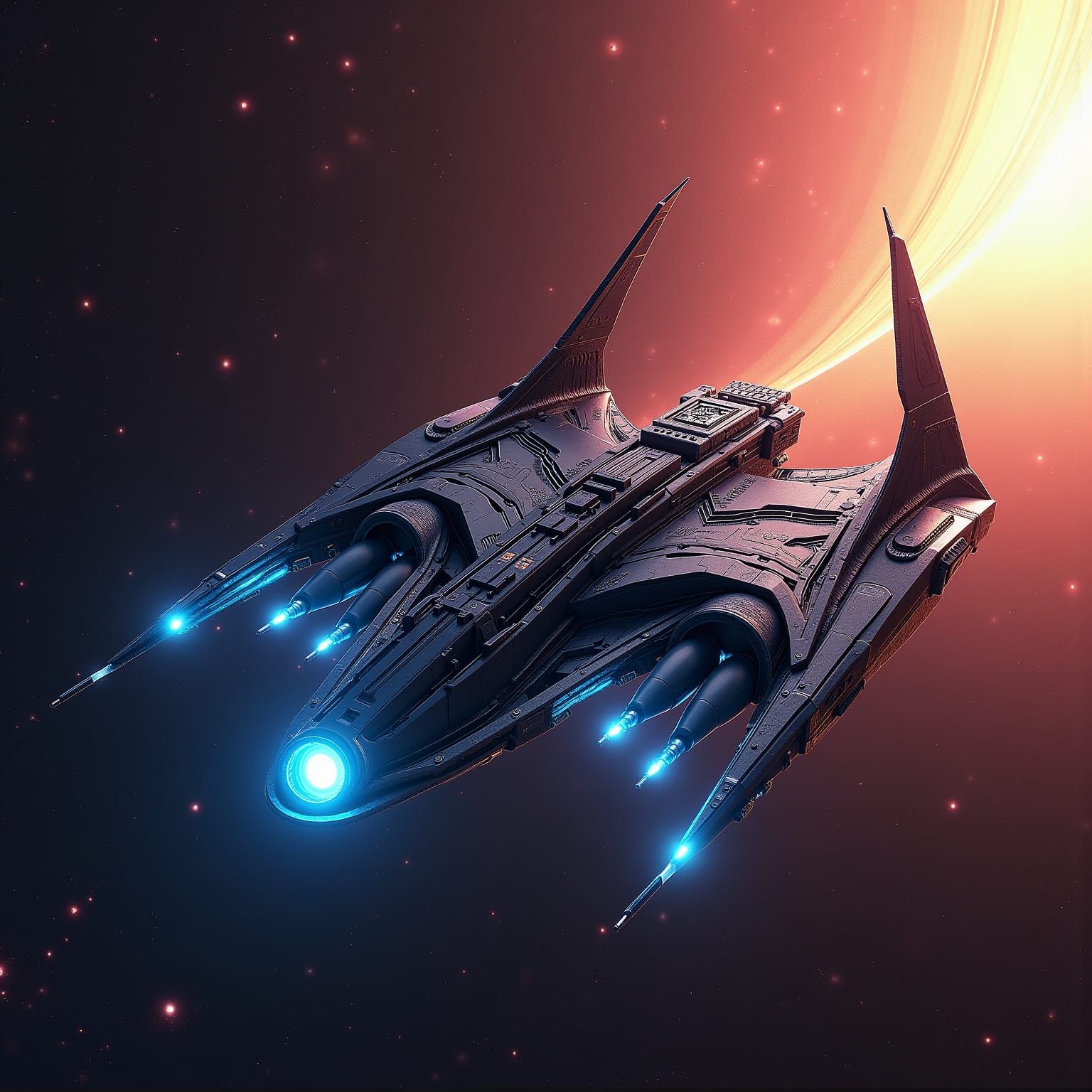 Cosmicpunk Starship Bonaskor 415 in Vibrant Dark Fantasy Sty...