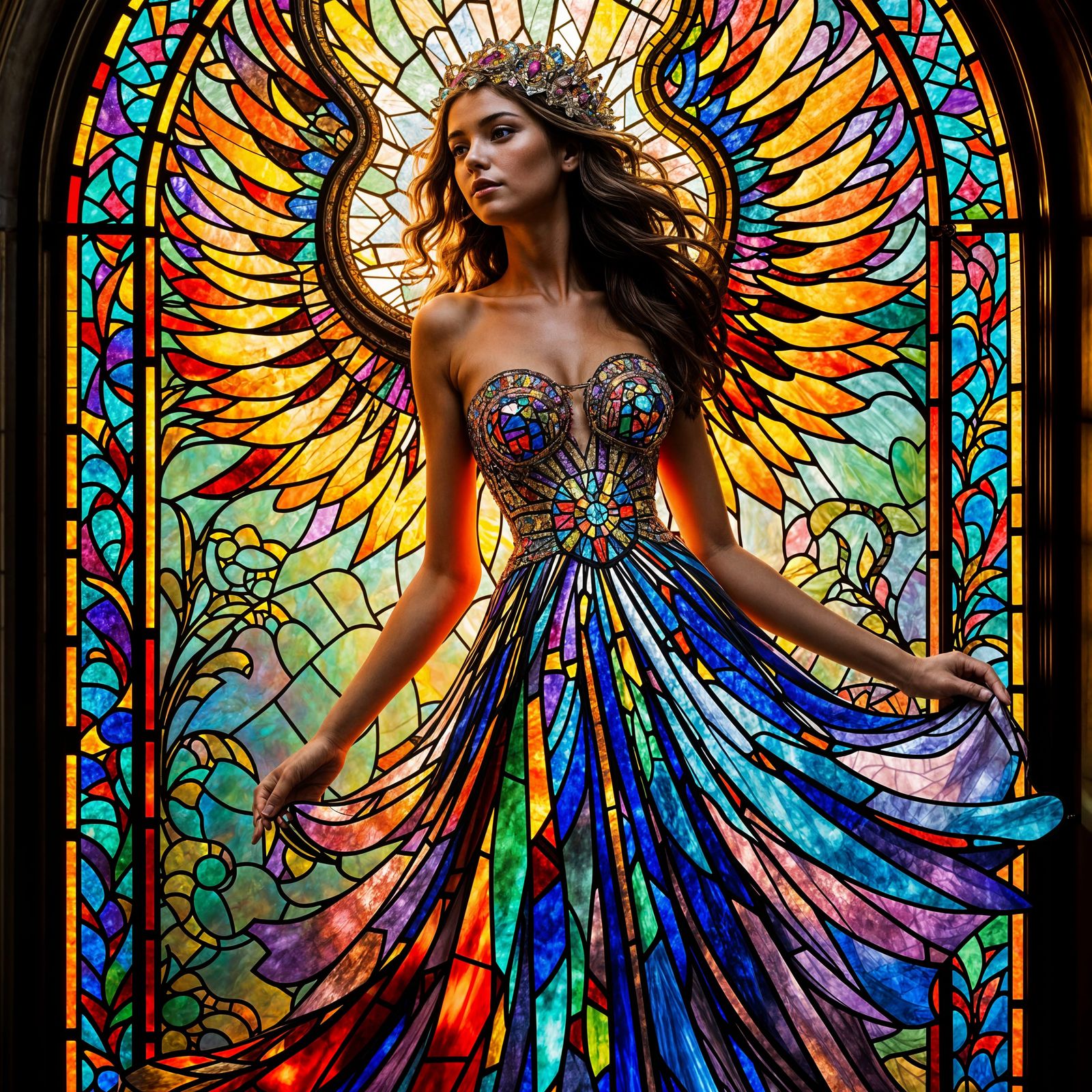 Vibrant Stained Glass Goddess