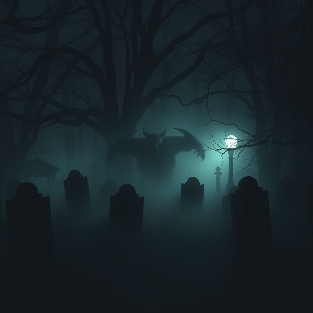 Ethereal Gothic Graveyard in a Haunting Mist