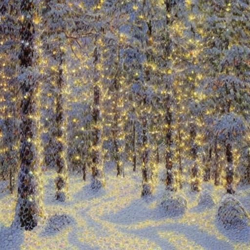 Pointillist Christmas Tree Oil Painting