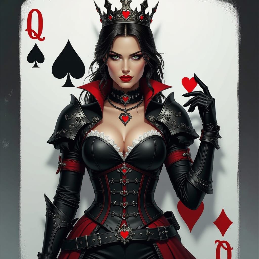 Gothic Lara Croft Queen of Hearts Playing Card Art