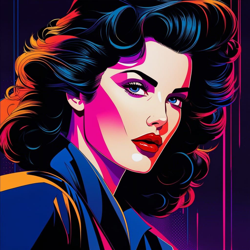 Glamorous 80s Woman Portrait in Patrick Nagel Style