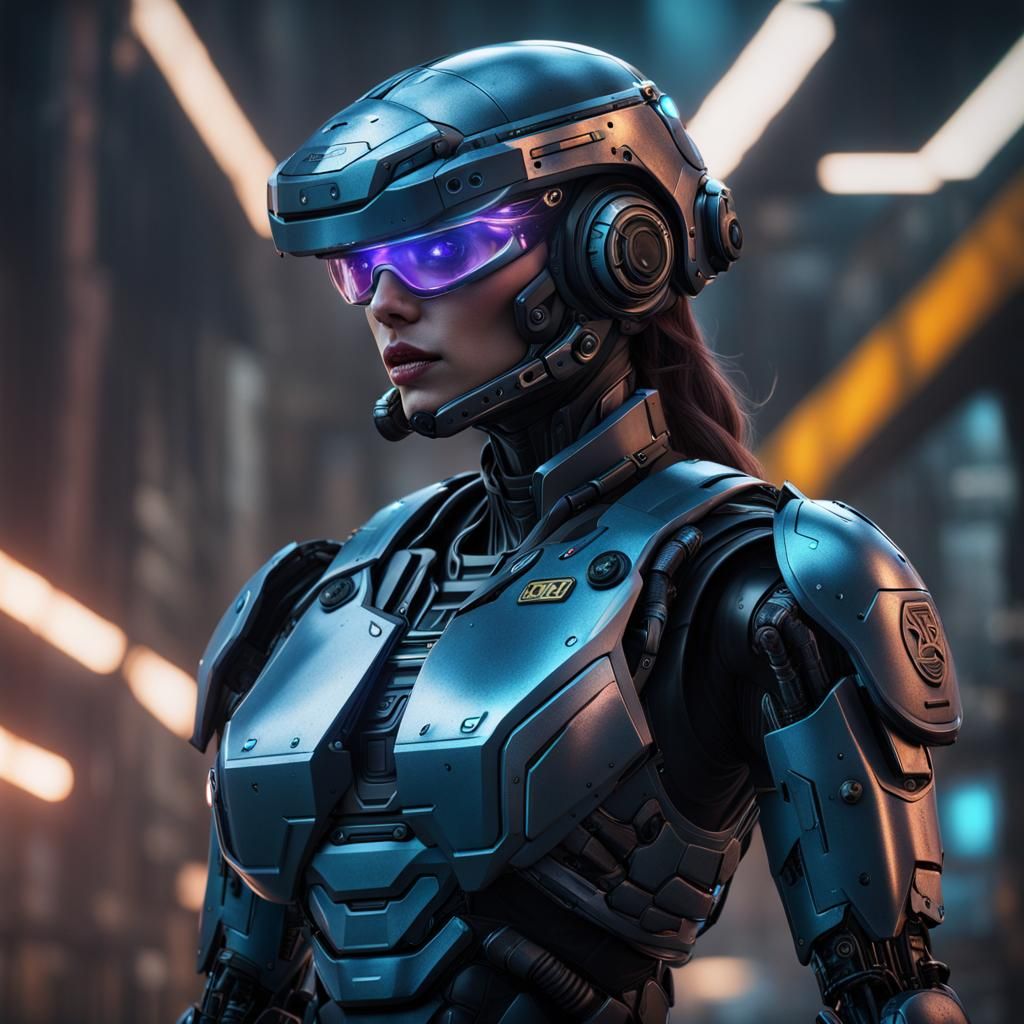 Female Robocop Concept Art in Detailed Matte Painting