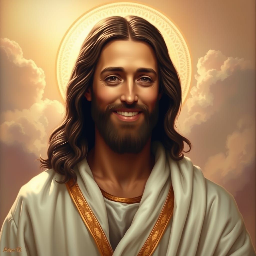 Jesus with a Gentle, Benevolent Smile in a Traditional Robe