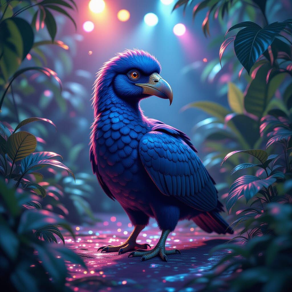Dodo Bird at Disco in Detailed Matte Painting Style