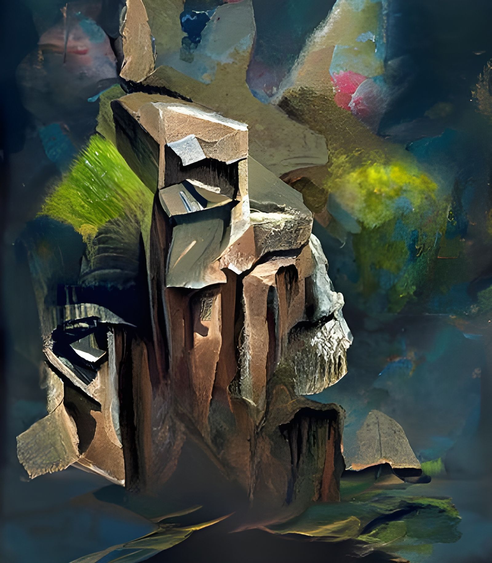 Monolithic Face in Cubist Chalk Art Style
