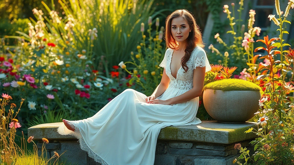 Serene Woman in Garden, in Oil Painting Style