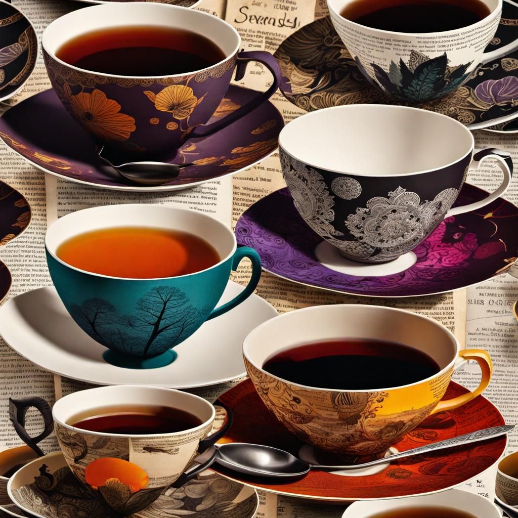 Teacups in Collage: Mixed Media Boho Art