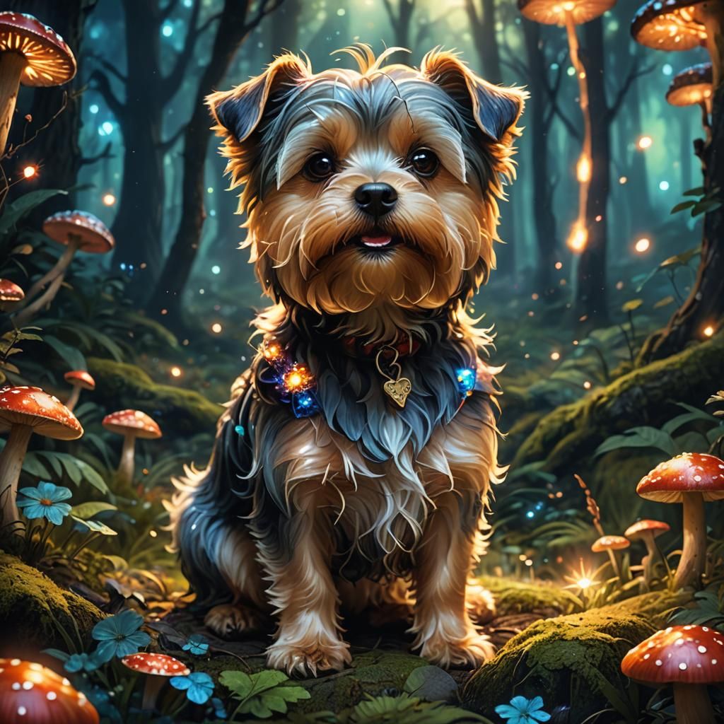 Morkie in Mystical Forest: Fantasy Concept Art
