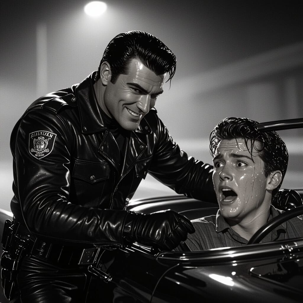 Motorcycle Cop Arrest in Film Noir Style