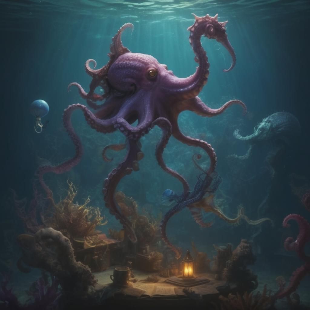 Dark Academia Octopus and Seahorse Concert