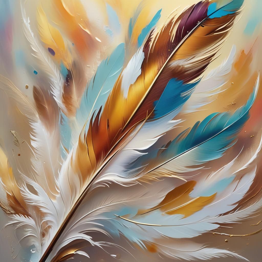 Feather Drifting in Air as Impasto Oil Painting