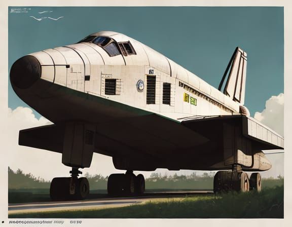 Heroic Space Shuttle Model in Retrofuturistic Garden Setting