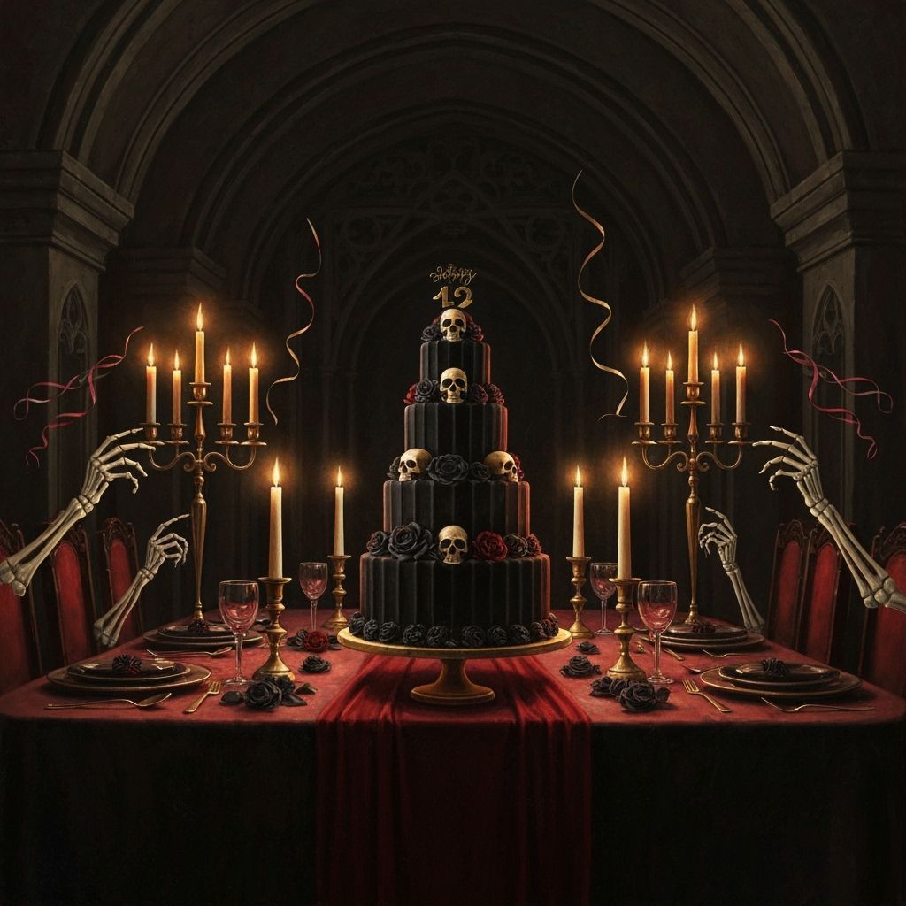 Haunting Crypt Birthday Celebration with Skulls and Dark Ros...