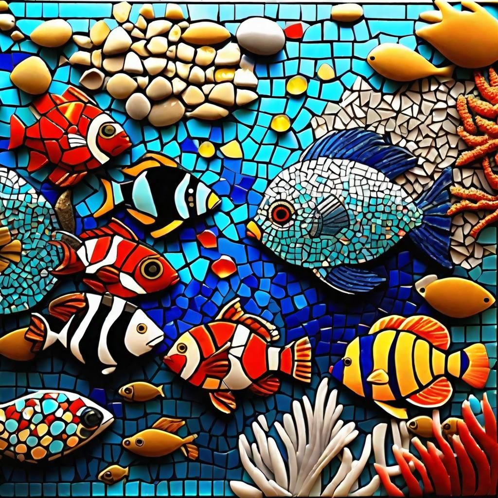 Vibrant Marine Life Mosaic Art