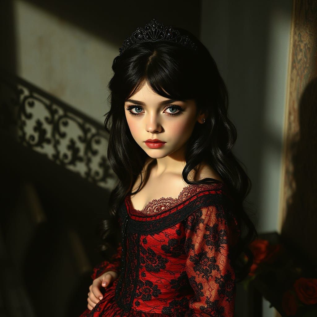 Gothic Princess in Luxurious Lace Gown