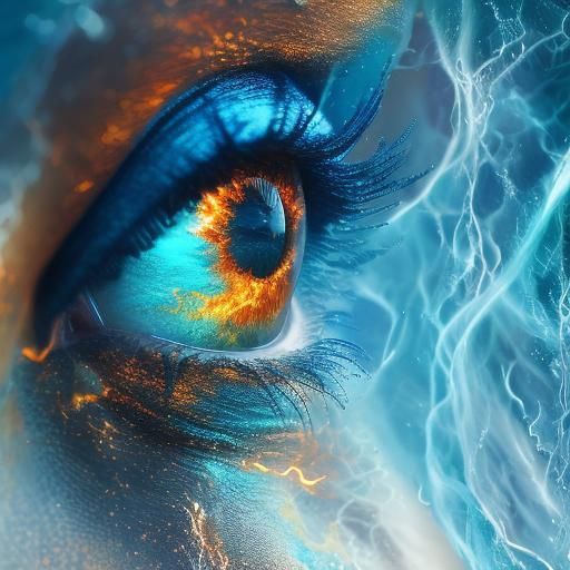 Burning Ocean Reflected in Woman's Eye
