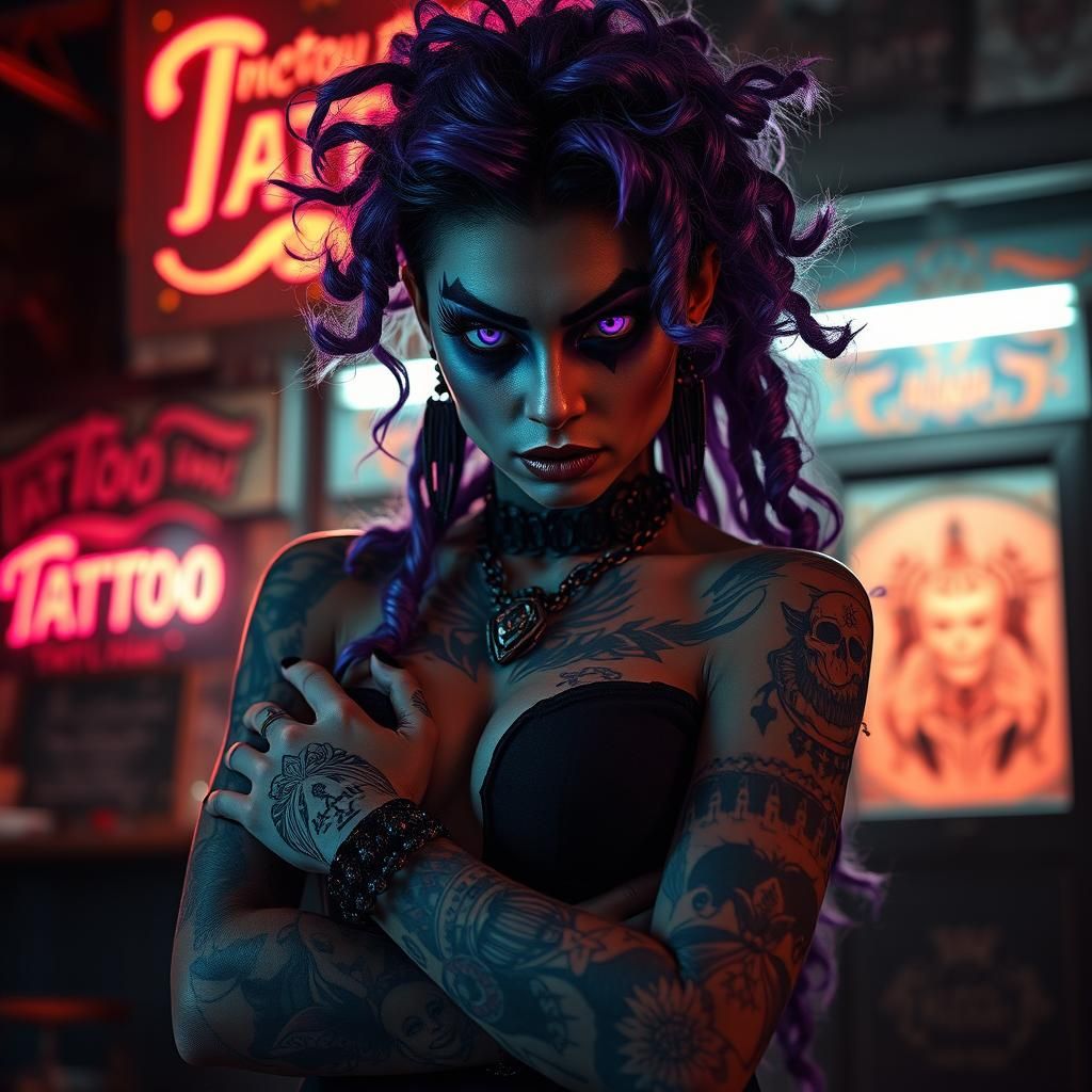 Punk witch with body tattoos