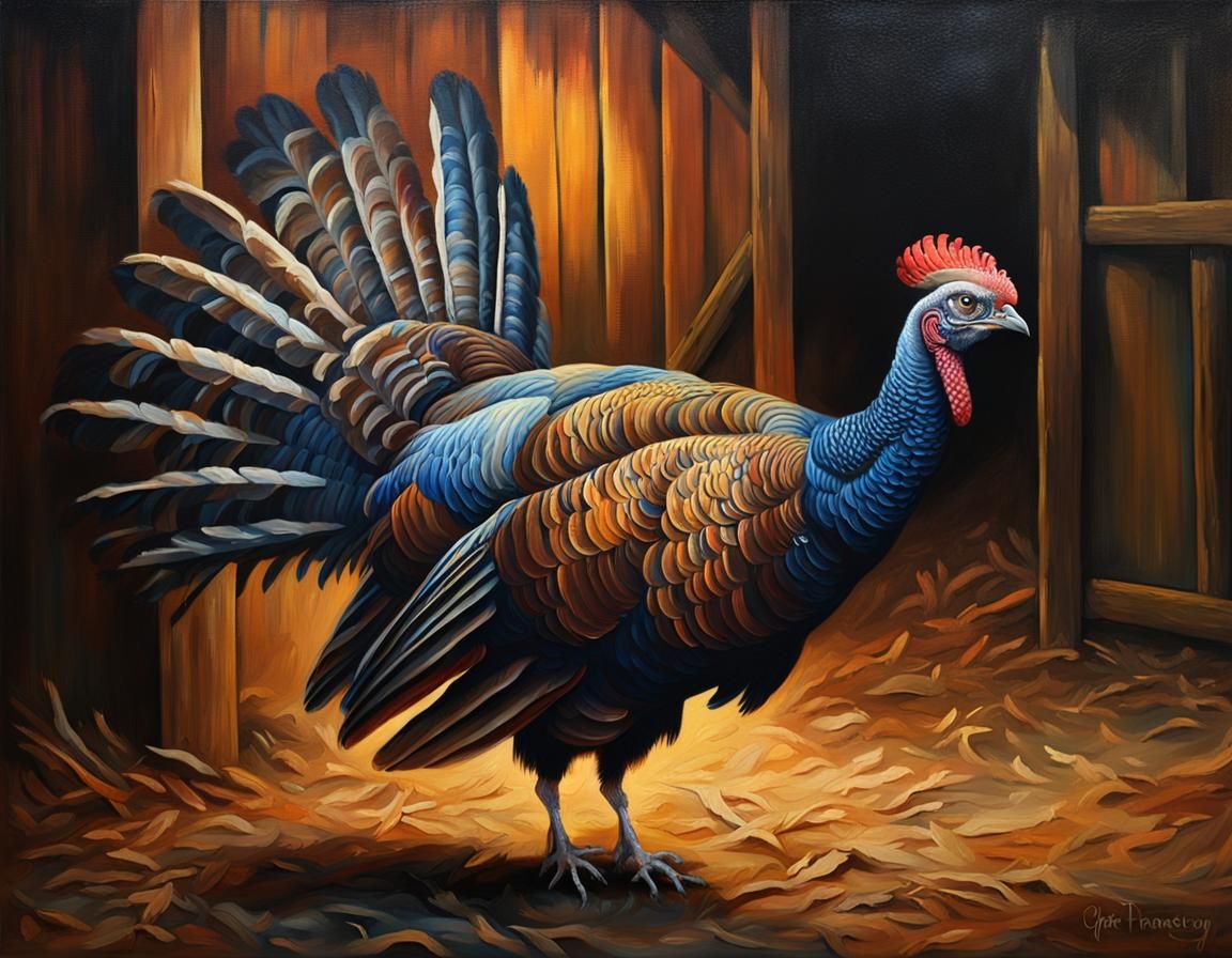 Proud Wild Turkey in Baroque Oil Painting