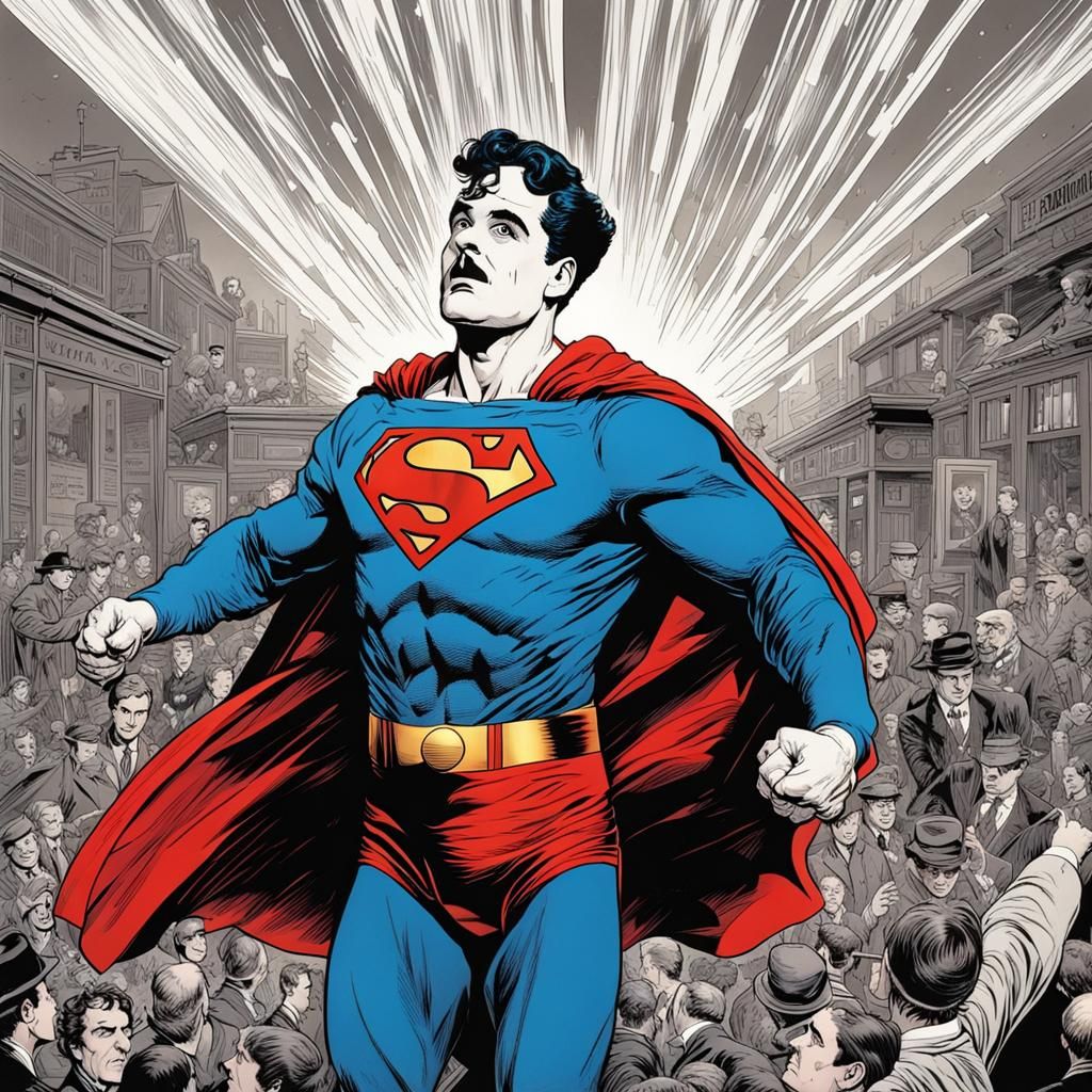 Chaplin as Superman in Comic Book Art