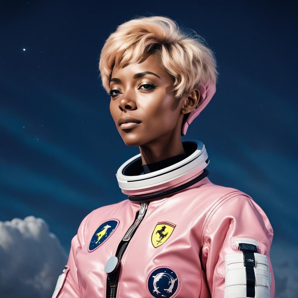 Astronaut in Pink Suit Against Starry Sky