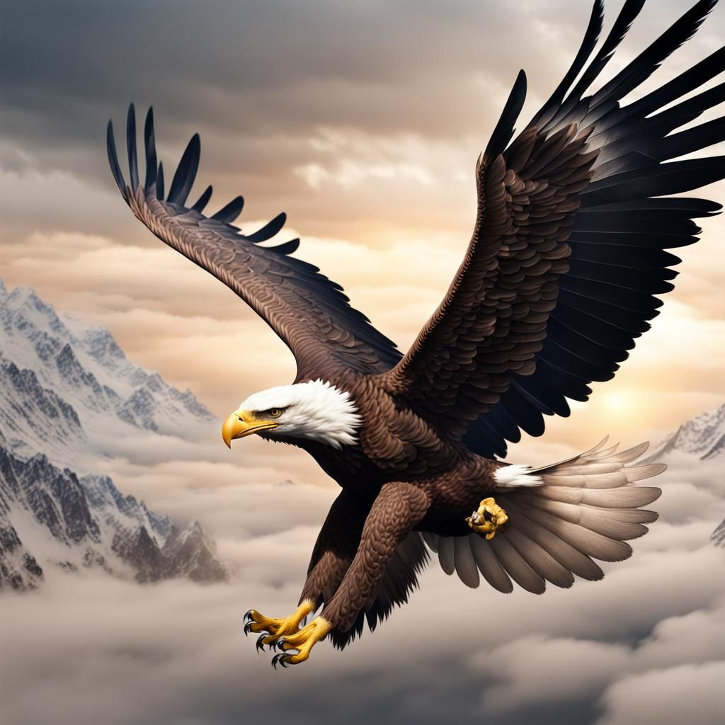Eagle in Flight: Detailed Matte Painting
