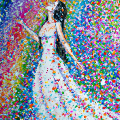 Bride Under Rainbow Confetti: Hyperdetailed Acrylic Art