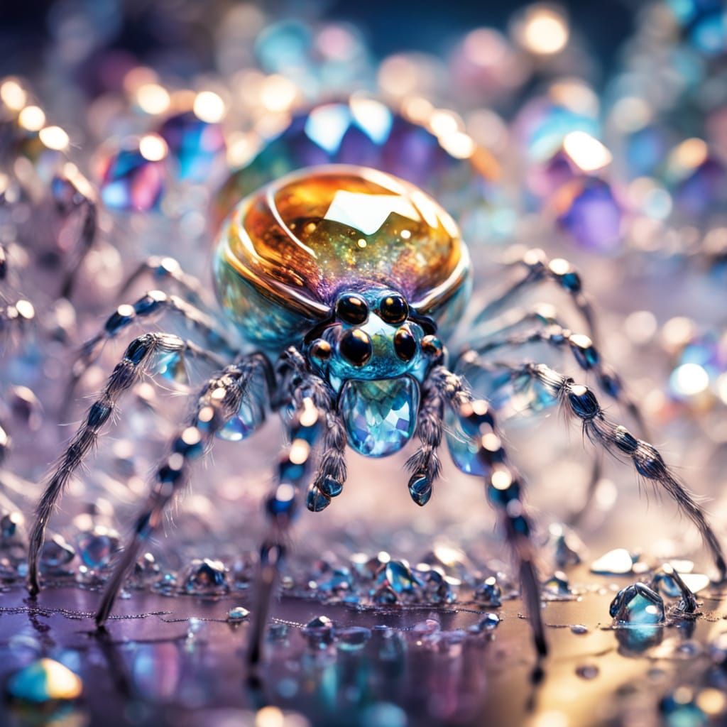 Glass Spider in Crystal Web, Masterpiece Macro Photography