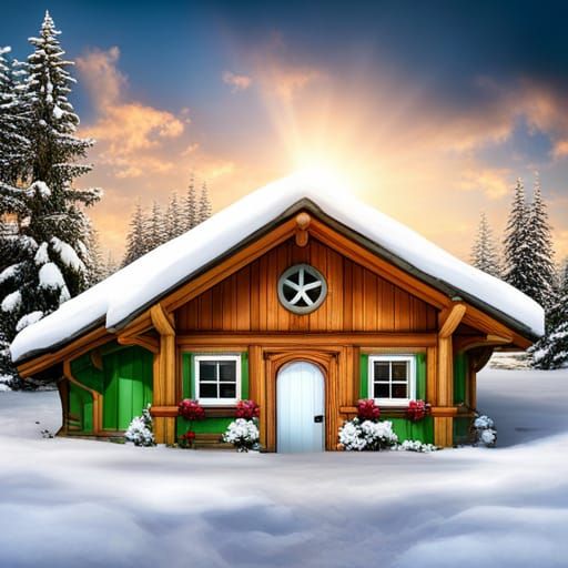 Picturesque Mountain House in Winter Snow