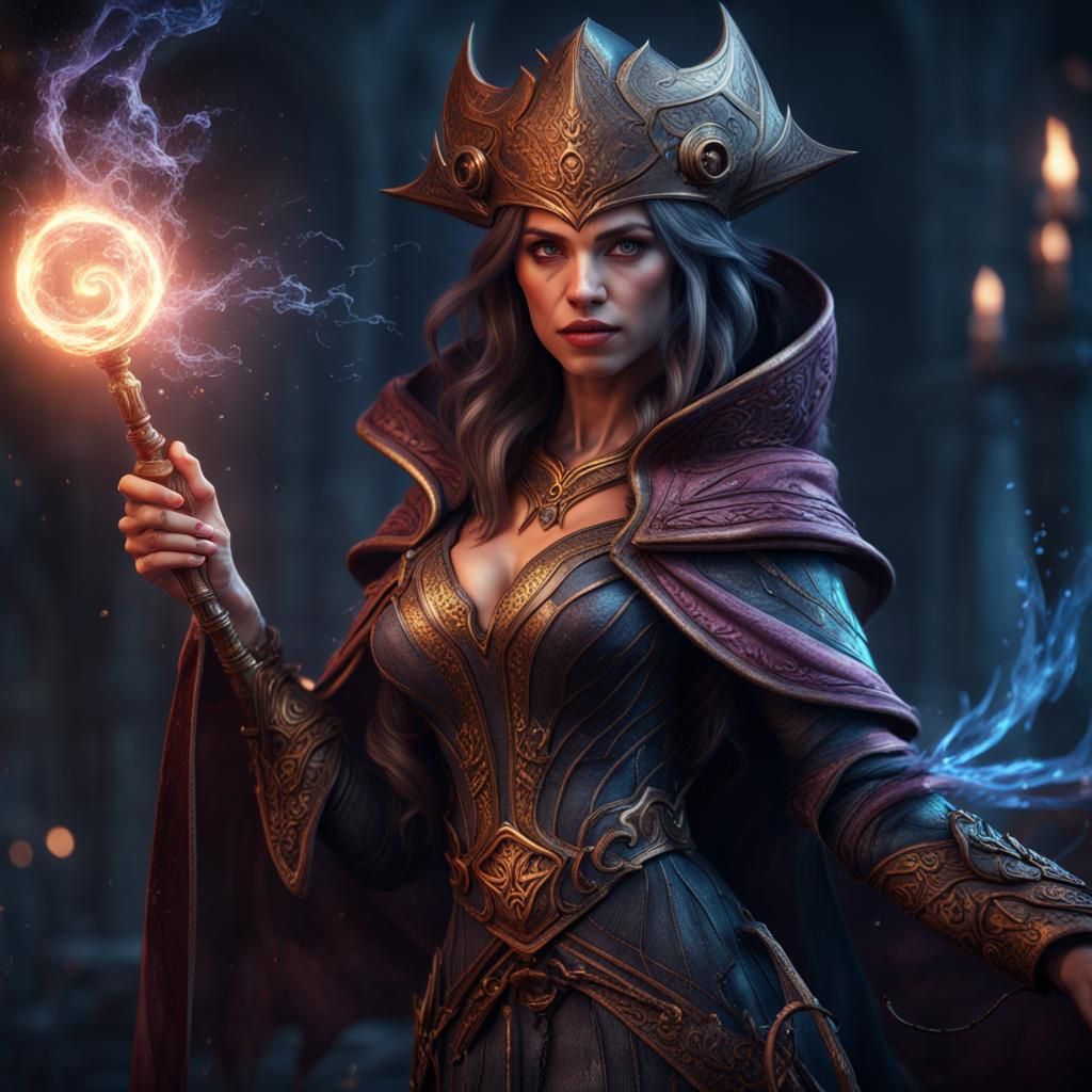 Powerful Sorceress with Magic Wand: Fantasy Concept Art