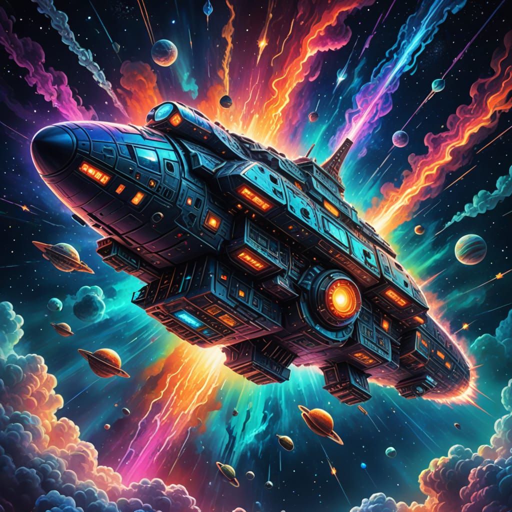 Enormous Spaceship in Cosmic Psychedelic Astral Projection