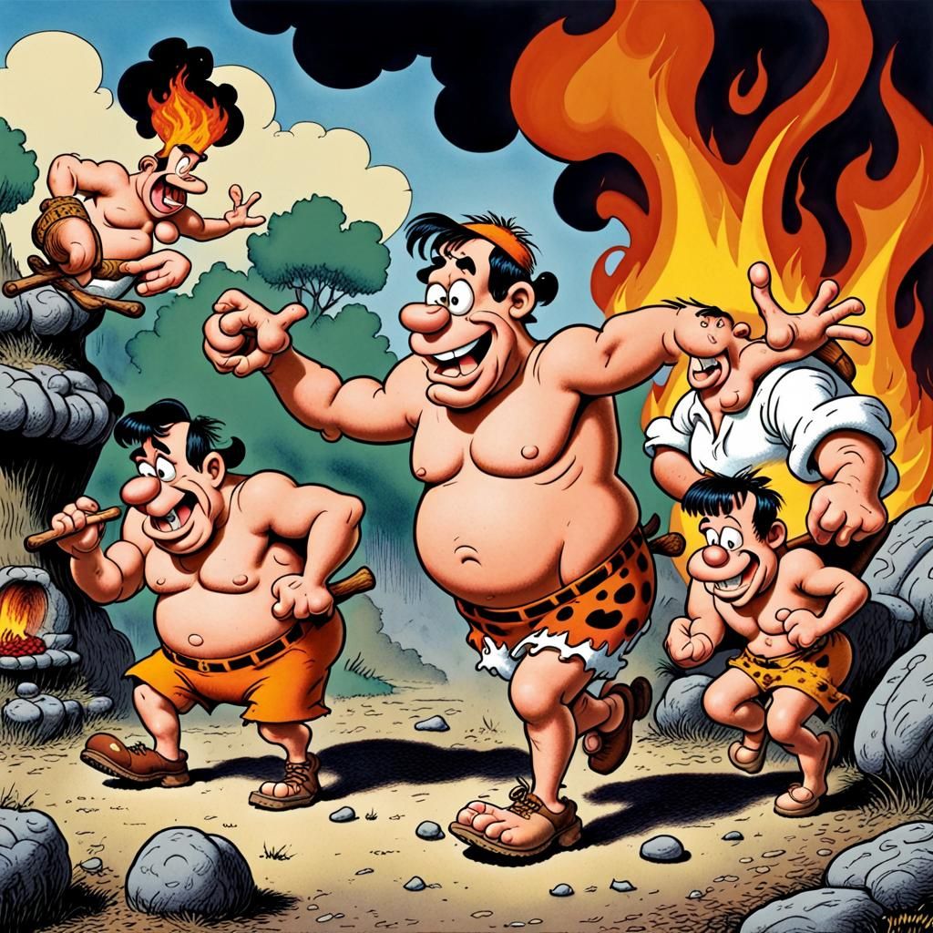 Fred flintstone farts flames, (💨💨🔥🚒:1.1), Robert Crumb, ...