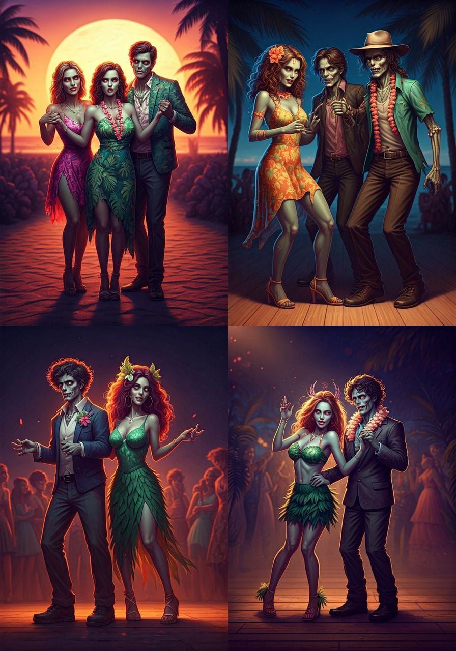 Tropical Zombie Prom: Undead Dancers on Beach