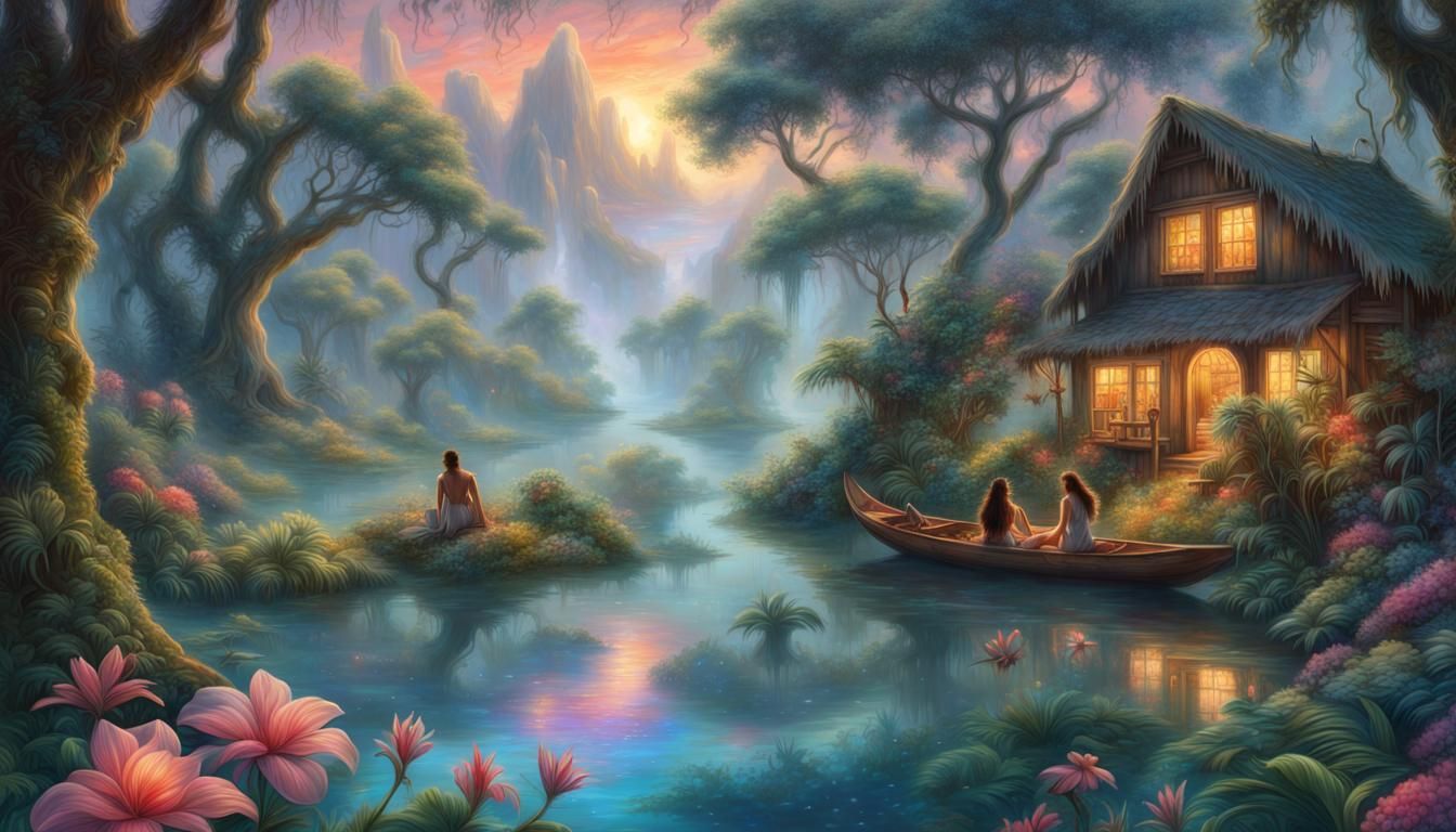 Jungle Treehouse Scene in Astral Cosmic Style