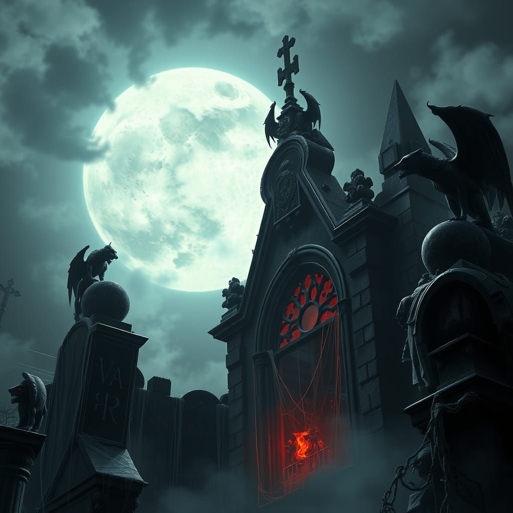 Spectral Vampire Emerges From Moonlit Mausoleum