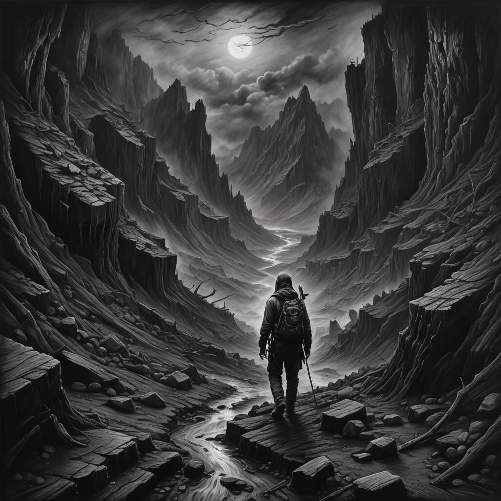 Charcoal Wanderer Navigates Eternal Night