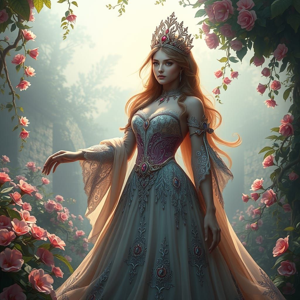 Regal Princess in Vibrant, Mystical Environment