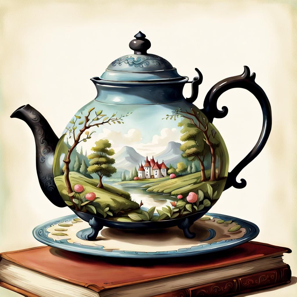 Charming Storybook Illustration of a Tea Pot